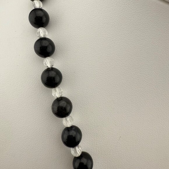 Black Gemstone & Clear Gemstone Sterling Silver Bead Necklace With Lobster Clasp - Picture 3 of 8